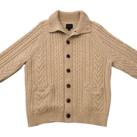 J. Crew Lambswool Blend Cable Knit Cardigan Sweater Tan XXL - Picture 1 of 9